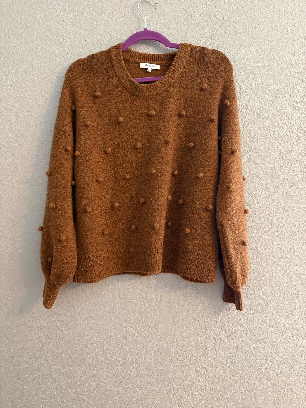 Madewell Brown Pom-Pom Crewneck Sweater